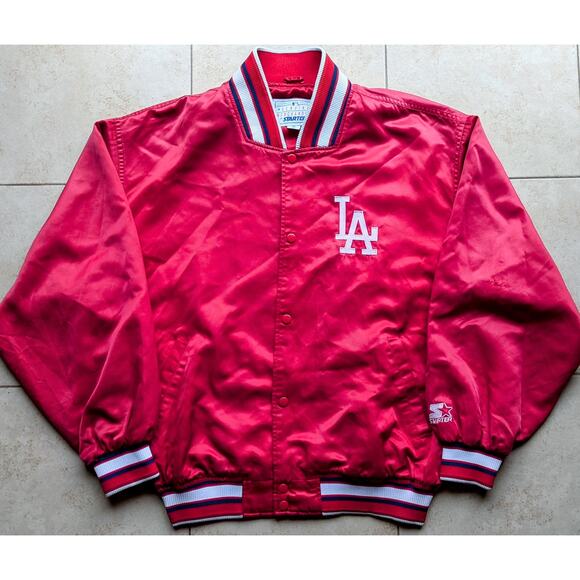 LA Dodgers 90s STARTER satin bomber BLOODS jacket XL red MLB baseball vintage - Picture 1 of 7